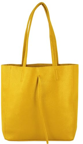 modamoda de - T253 - Ital. Henkeltasche mit Innentasche aus Leder, Farbe:Sonnengelb