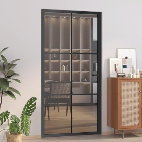 LAPOOH Innentür 102,5x201,5 cm Schwarz ESG-Glas und Aluminium, Zimmertür, Eingangstür, Innentüren, Wohnungstür, Nebeneingangstür, Terrassentür, Außentüren - Montagezubehör inbegriffen