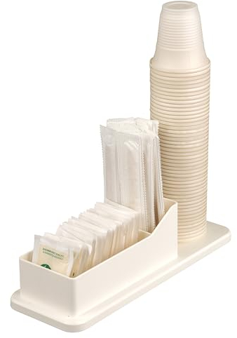Baroni Home Organizer per caffetteria in Plastica Resistente Porta Tazzine, Organizzatore per Bicchierini, Posate, Zucchero, Cucchiaini, Cannucce, Funzionale e Facile da Pulire, 24x9x7 cm, Bianco