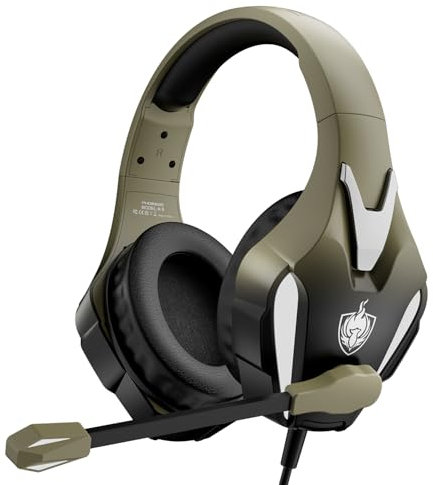 PHOINIKAS PS4 Gaming Headset for PC, PS5, Xbox Headset with 7.1 Stereo Sound, Over Ear Gaming Headphones for Switch, Mobile PS4 with Noise Cancelling Mic, LED Light (Dazzle Gold)