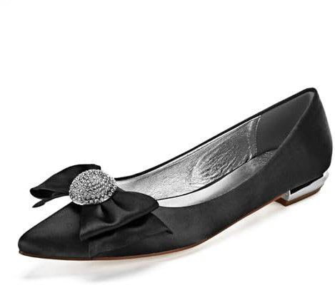 Women's low heeled ballet flats Dress Pumps Pointed Party Dress,Black,5 UK
