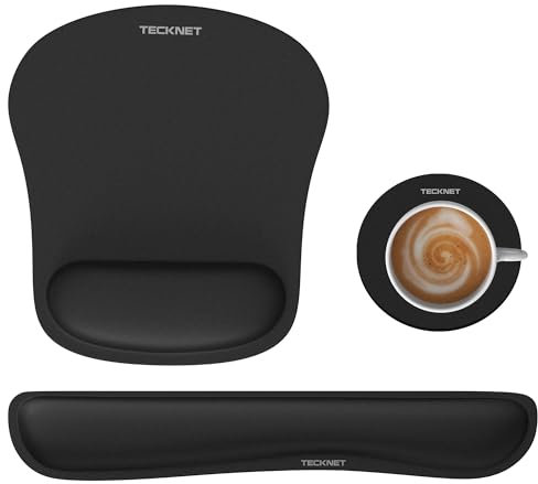 TECKNET 3 IN 1 Mouse Pad and Wrist Rest Set, Memory Foam Keyboard Wrist Support, Ergonomic Mouse Mat for Pain Relief, Non-Slip Rubber Base, Comfortable for Computer and Laptop Home Office Gaming
