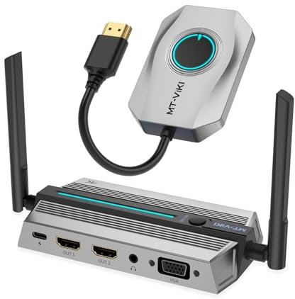 MT-VIKI 3 Bildschirmen 4K HDMI Wireless Transmitter Receiver 5G Drahtloser Sender und Empfänger 50m für Handy, Laptop auf Monitor Projektor Mit 2*HDMI Out&1*VGA Out HDMI1.4/1.3