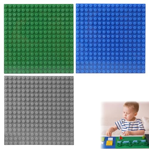 TUKNN Classic Grundplatte, Bauplatten Kompatibel, Rechteckige Grundplatten, Set Bauplatte Kompatibel, Module-Set, mit Meisten Marken, für Kreatives Spielen, 3 Stück(Grau, Blau, Grün)