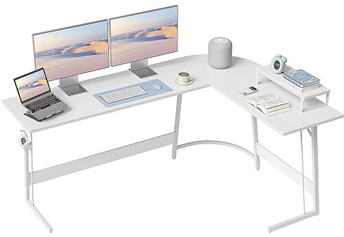 Cubiker Gaming Tisch 170x120x75cm, Schreibtisch mit Monitorständer, Eckschreibtisch, Gaming Schreibtisch L Form, Computertisch, Weiß
