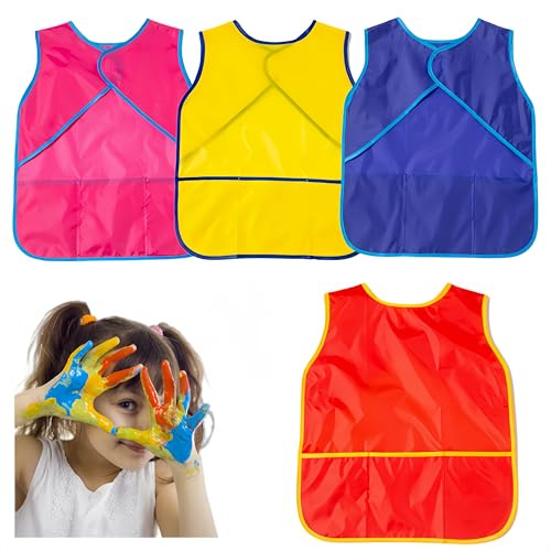Granmagazz Lot de 4 tabliers d'art pour enfants, imperméable, sans manches, 4 couleurs, pour enfants, unisexe