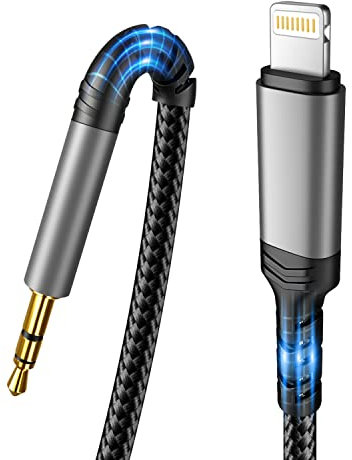 [Apple MFi Zertifiziert] Auto AUX Kabel für iPhone，Lightning auf 3.5mm Aux-Kabel für Auto/Kopfhörer/Lautsprecher,Kompatibel mit iPhone 14/14 Pro/13/13 Pro/12/12 Pro/11/11Pro/X/XS/XR/8/7-Silber Schwarz