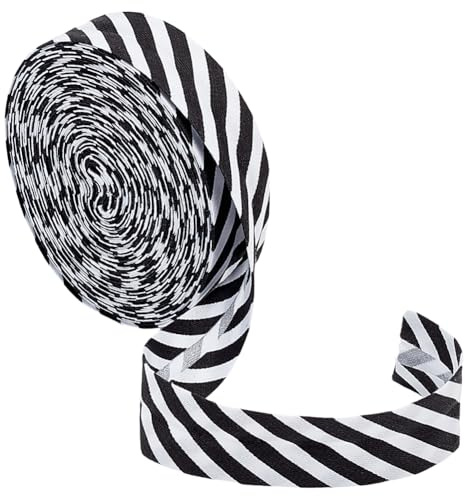 BENECREAT 10m Schwarzer weißer Streifen Bias Binding, 21mm breites weihnachtliches gestreiftes Band Polyester Twill gestreiftes Paspelband für DIY Kleidungsstück nähen Säumen Paspelieren Quilten