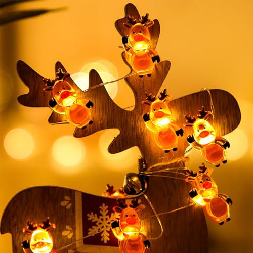 Lichterkette Weihnachten Rentiern,2M 20LED Rentier Lichterkette,Weihnachtsmann Lichterkette,Lichterkette Innen Weihnachten,Lichterkette Fenster Innen,LED Lichterkette Batteriebetrieben Aussen