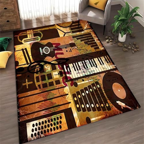 3D Teppich Kinder Jungen Groß Kinderzimmer Gaming Teppich Schlafzimmer Dekoration Wohnzimmer Kurzflor Krabbelmatte Modern Weich Kinderteppiche Er Musikinstrument Gitarre 120 X 160 cm -3304603790595