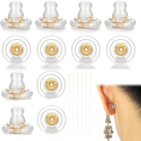6 Paia Chiusure Sicure per Orecchini a Perno, oro Ipoallergenico Silicone di Ricambio per Orecchini, Orecchini Pendenti in Silicone di Ricambio per Orecchini, non Irritante, per Orecchini Pendenti