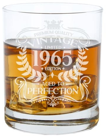 Always Looking Good 60th Birthday Gift for Men Vintage 1965 Aged to Perfection Engraved Whiskey Glass Present for 60 Year Old Etched Whisky Bourbon Scotch Lowball Tumbler Glasses