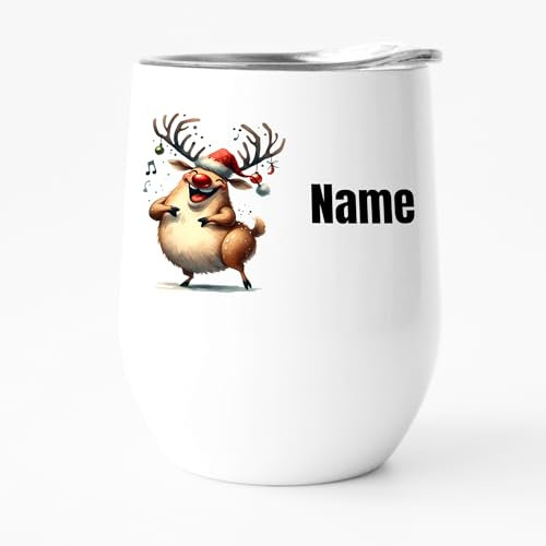 GRAZDesign Glühweinbecher Weinbecher mit Namen personalisiert Weihnachten Motiv mit Deckel aus Edelstahl 350ml