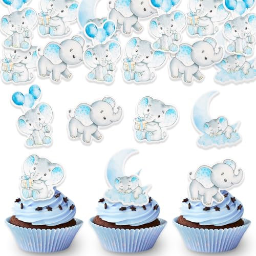 DazzJoy 40 Stück Elefant Tortendeko Essbar Mädchen Junge,Esspapier Tortendeko Babyparty,Elefant Kuchen Deko Essbar,Cake Topper Taufe,Muffin Deko Essbar,Cupcake Topper Baby Shower,Kuchendeko Babyparty