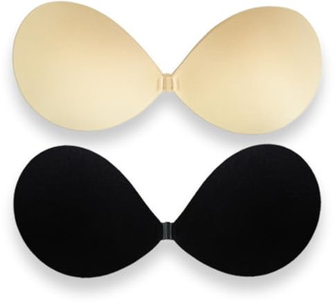 ZEPIQOR 2 Pezzi Reggiseno Invisibile Push Up Copricapezzoli, Senza Spalline, Riutilizzabile Traspirante per Ragazze Signore, Nastro Adesivo per Abito Cerimonia Donna (A)