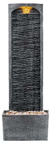 Teamson Home Fontana a cascata a LED per esterni in ardesia artificiale da 98 cm con base in ghiaia, grigio/nero