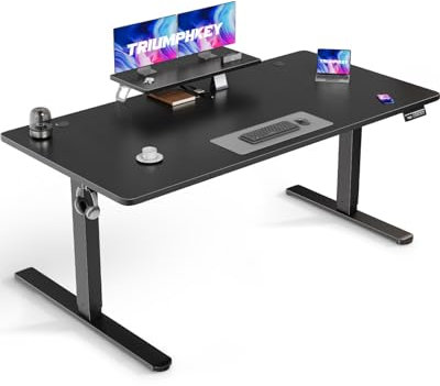 TRIUMPHKEY 180x80cm Electric Standing Desk Height Adjustable Desk With Monitor Hooks Stand Storage Shelf Home Office Sit Stand Study Table With Memory Smart Panel(Black)
