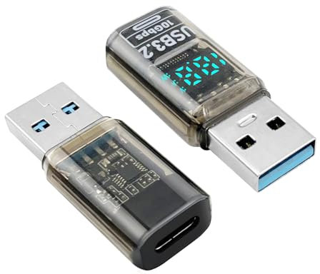 Hoembpn 2PCS Adaptador USB C Hembra a USB 3.2 Macho 10 Gbps con Pantalla Digital Voltaje/Corriente/Potencia Convertidor USB a Tipo C Cargador de Coche Compatible con MacBook/Samsung/iPad/QC3.0 36W/PD