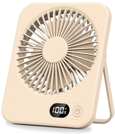 HBSFBH Ventilador de mesa USB, Ventilador USB Silencioso de Mesa, Mini ventilador USB, Recargable ventilador de mesa, 180 ° Plegable Silencioso Pantalla LED Fan, para familia (Caqui)