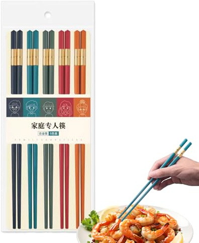 Chop Sticks | 5 Pairs Fiberglass Reusable Chopsticks - Dishwasher Safe Non-Slip Tableware Accessories Multicolor Kitchen Supplies for Women Men Family