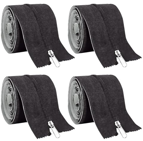 4 Stück Selbstklebender Reißverschluss, 215 cm x 7,6 cm Robuster Staubschutz-Reißverschluss, Wasserfester und Rostfreier für Plastikstaubbarrieren, Gewächshäuser und Bauprojekte,Schwarz