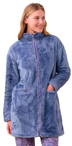 Noidinotte - Vestaglia donna invernale in eco pelliccia articolo fiori. - S Azzurro