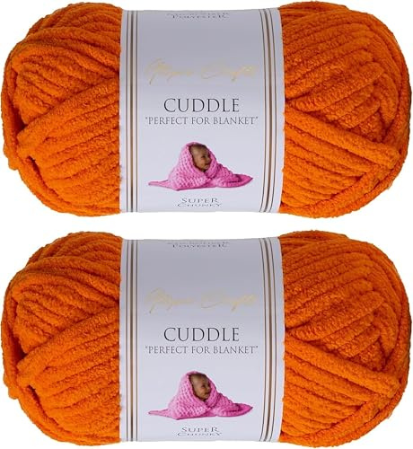 Utopia Crafts Cuddle Super Chunky Chenille Garn Kürbisorange, 100 g Knäuel, 60 m, Flauschiges, Dickes Strickgarn Häkelgarn, Maschinenwäsche, Stricken Häkeln für Anfänger, Wollalternative, 2er-Pack