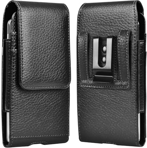 Mobile Phone Pouch for iPhone,Galaxy,for 5.8-6.8 inch smartphones, Leather Case Belt Clip Holster Belt Holder Pouch,Leather Mobile Phone Belt Holder, Belt Pouch Black