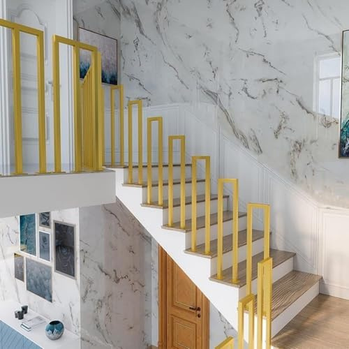 OWIEN Stair Railing Handrail, U-Shaped Square Tube Hand Rails for Indoor Outdoor Steps, Transitional Handrail Picket with Installation Kit, 1Pcs(Gold,90cm/2.95ft)