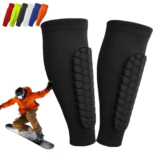 Schienbeinschoner Skifahren, Ski Schienbeinschoner, Skisocken mit Schienbeinschutz, Ski Guards Gel, Lange, Elastische, Stoßfeste Gamaschen mit Wabenstruktur, für Fußball und Skifahren