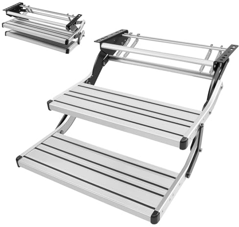 VEVOR Escalón para Autocaravana Manual de 2 Peldaños, Escalera Plegable Retráctil Carga de 199,58 kg, con Estructura de Acero y Escalones de Aleación de Aluminio, para Caravana, Remolque de Viaje