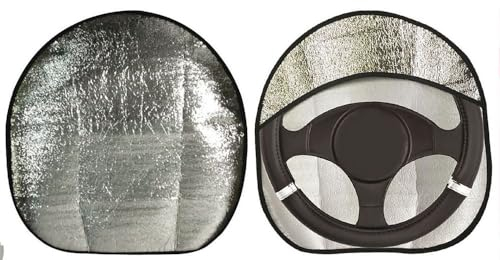 Start - Funda Parasol para Volante, Diseño Elegante, Protección Total para Tapicería, Fácil Instalación sin Herramientas, Tamaño Compacto 3x18x29cm, Plateado, Cuero Sintético