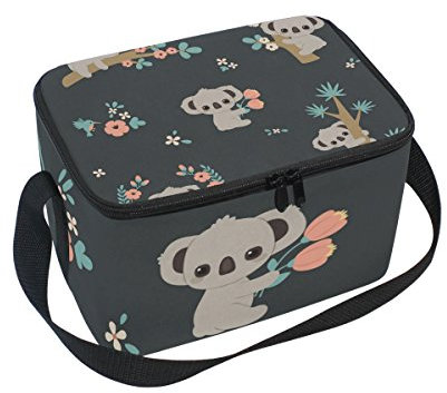 FORMRS Linda lonchera con aislamiento Koala, bolsa de almuerzo negra, bolsa portátil para viajes al aire libre, picnic, escuela, oficina