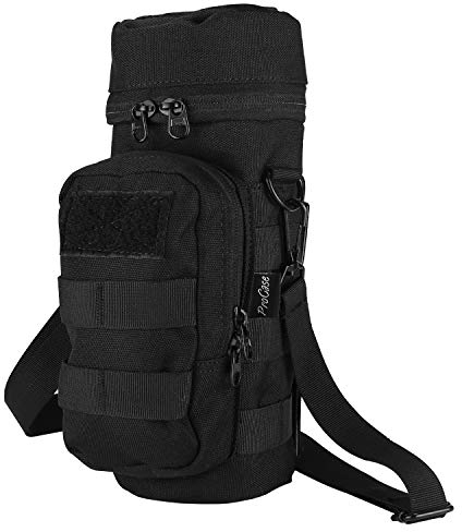 ProCase Water Bottle Pouch, Tactical MOLLE Hydration Carrier Bag with Extra Accessory Pouch and Detachable Shoulder Strap -Black