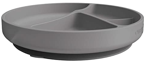Everyday Baby Assiette Compartimentée en Silicone avec Base Ventouse Learn to Eat, Dès 6 Mois, 4 Compartiments, Passe au Lave-vaisselle et au Micro-onde, Quiet Grey, 30814 0303 01