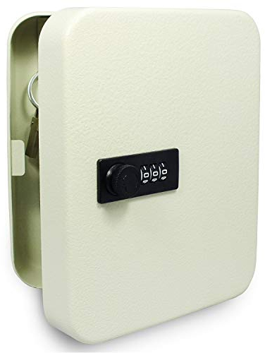 SAFE 3987 Schlüsselkasten abschließbar inkl Schlüsselanhänger - Schlüsseltresor mit Zahlencode aussen - 3 stelliger Zahlencode - mit 20 Haken - inklusive Dübel zum aufhängen - Maße 200 x 160 x 70 mm