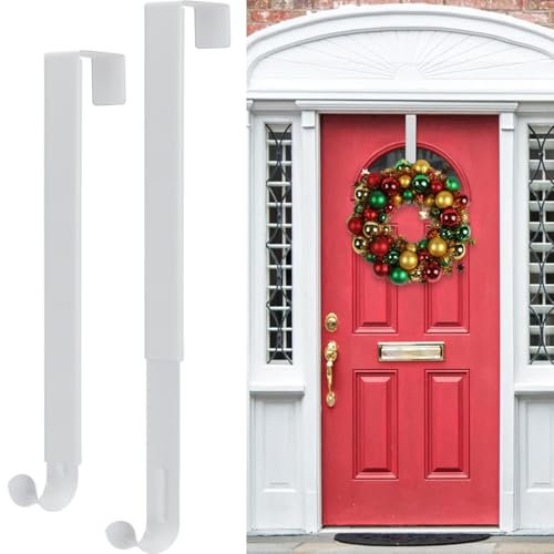 HEYHOUSE Wreath Hanger,Adjustable Wreath Hanger for Front Door from 14.9-25 Inches,20 Lbs Larger Door Wreath Hanger Christmas Wreaths,White Decorations Hook,White