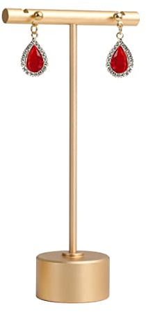 GemeShou Gold Metal Small Earring T Bar Stand Retail Display Holder, Retail Jewelry photography props for Show【Gold-Round Base Height 4.5】