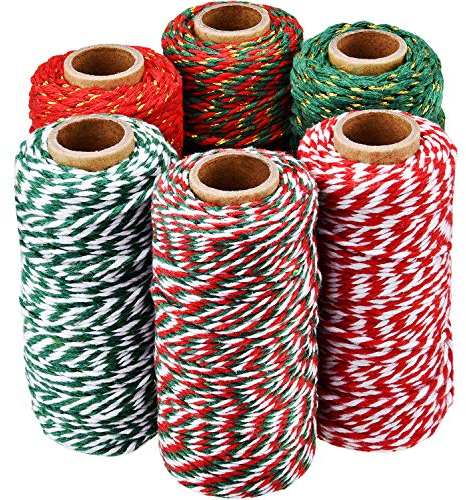 6 Rollen Weihnachten Schnur Geschenkverpackung Schnur Bäcker Schnur Baumwoll Seil zum Verpacken Kunst Handwerk Garten Dekoration Zubehör, 6 Farben