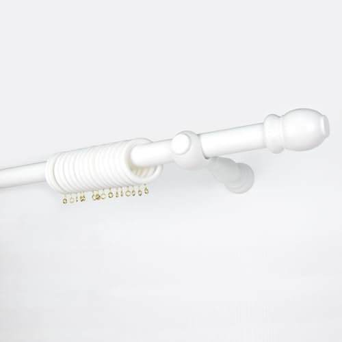 TENDAGGIMANIA Bastone per Tende da Interno Legno BIANCO Diametro 35 MM -Misura 240 CM- Movimento Manuale senza Corda Personalizzabile- Bastone Tenda Legno con Anelli, Terminali e Staffe di Montaggio
