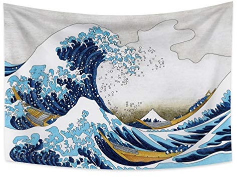 YONGFOTO 150x100cm Japanisch Ukiyo-E Tapisserie Große Welle Wandbehang Kanagawa Fuji Tapisserie für Veranda Wandbehänge Dekor Wohnzimmer Wohnheim Bettdecke Wandkunst