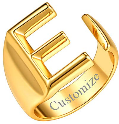 FOCALOOK Buchstabe E Ring goldfarbiger Initiale personalisiert Offener Ring 18k vergoldet Ehering Partnerring Knöchel Ring Damen Mädchen Schmuck für Geburtstag Verlobung Jahrestag