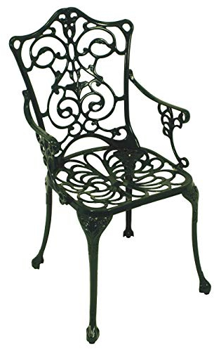 DEGAMO Gartenstuhl Gartensessel Jugendstil mit Armlehnen in Nostalgie Optik aus Aluguss dunkelgrün, wetterfest, Outdoor