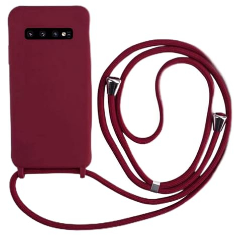 MEVIS Hülle kompatibel mit Samsung Galaxy S10, TPU Silikon Handyhülle mit Umhängeband - Rot