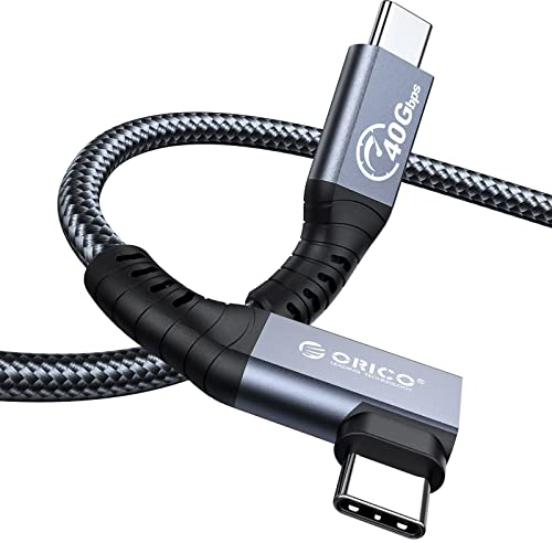 ORICO Cable para Thunderbolt 4, Compatible con Thunderbolt 3/USB4, Tasa de Transferencia 40Gbps, 8K@60Hz (Dos Pantallas 4k@60Hz) con PD 100W (20V/5A) para PC, eGUP y Portátil (Ángulo Recto,2M)