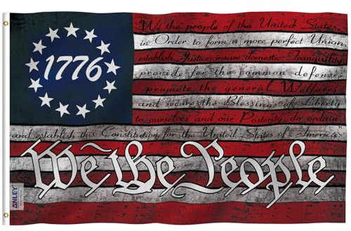 Anley Fly Breeze 0,9 x 1,5 m Drapeau We the People – En-tête en toile et double couture – 1776 Vintage Betsy Ross la Constitution des États-Unis Drapeaux Polyester avec œillets en laiton 0,9 x 1,5 m