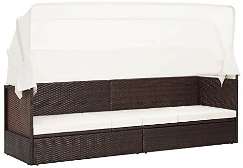Mogou Gartensofa mit Sonnendach, Outdoor Sofa, Gartenbank, Gartenlounge Outdoor, Balkon Sofa, Liegesofa, Outdoorsofa, Poly Rattan Braun