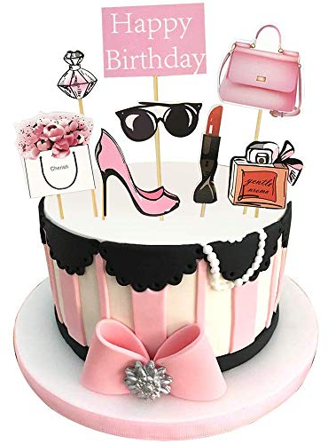 Oneroomone 8 pezzi Happy Birthday Lady Girls Cupcake Topper, Rose Fashion Cake Topper, ideale per Addio Al Celibato con Decorazioni per Torta di Compleanno Ragazza