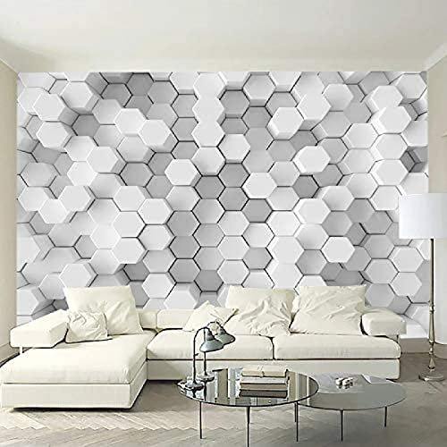 XLMING Any Size Photo 3D Wallpaper Modern Creative White Hexagon Geometric Mosaic Wall Paper Living Room Bedroom 3D Wallpaper Home Decor Paste Living Room The Wall for Bedroom Mural-150cm×105cm