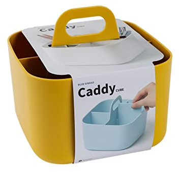 BLUE GINKGO Stapelbarer Organizer-Caddy – Tragbare Aufbewahrung aus Korea für Bad, Büro, Bastel- oder Schulbedarf (Quadratisch, Gelb)